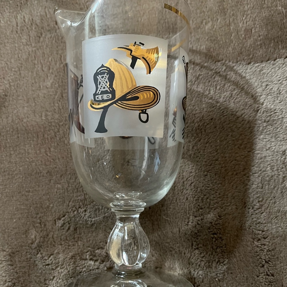 Vintage MCM Libby’s Glass Goblet with Gold and Black Design